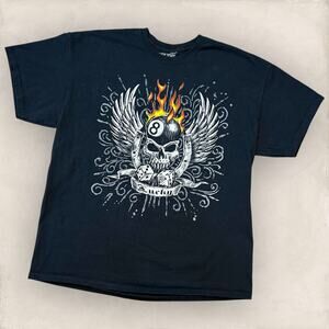 Y2K Flaming Lucky 8 Ball Skull T-Shirt Men's XL Classic Teaze Brand